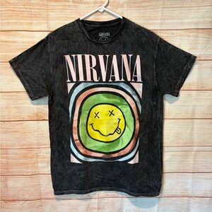 NIRVANA Black and Yellow Smiley Face Tee